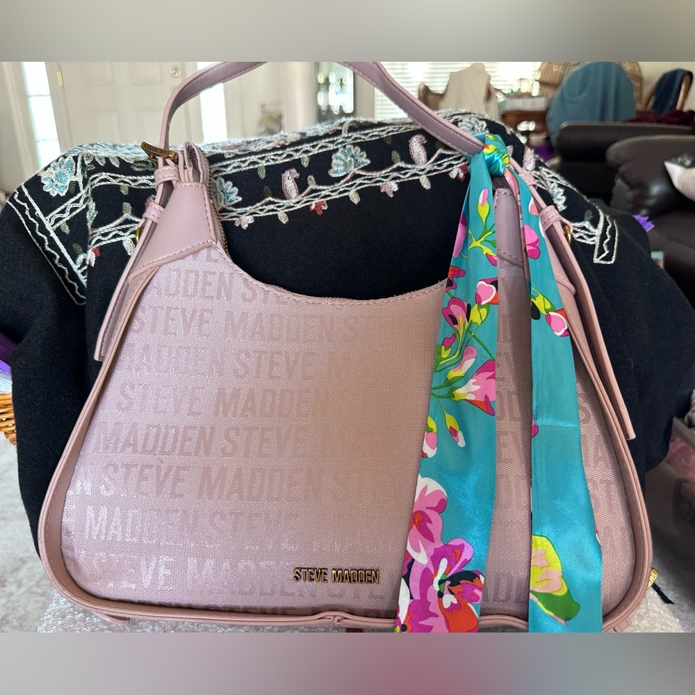 Steve Madden Blush Pink Shoulder Bag with Floral Scarf